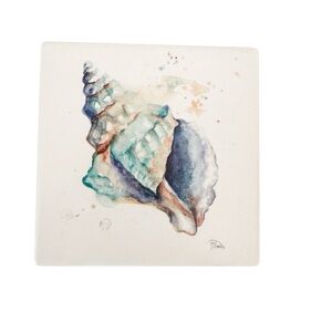 ThirstyStone Watercolor Seashell Stoneware Coaster NEW